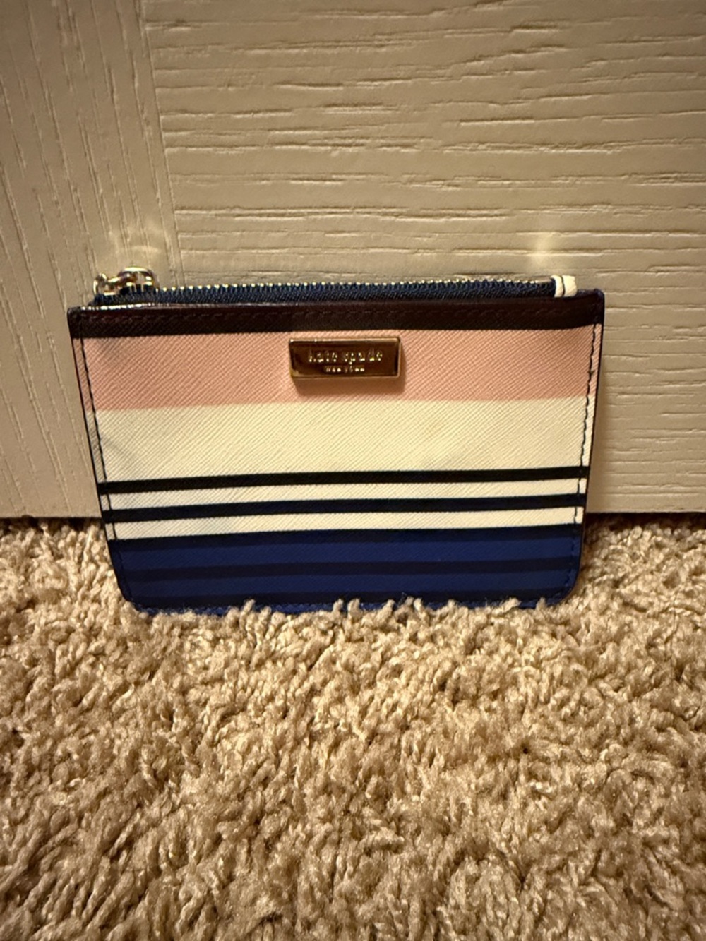 kate spade Pink White and Blue Striped Card Holder